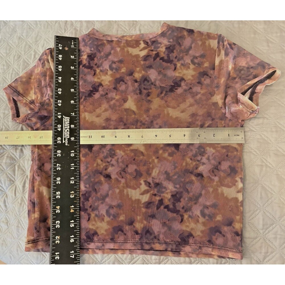 Grunge Mesh Tye Dye Crop Top Purple Lined Short Sleeve Women M (8-10) Y2K Style - Picture 6 of 8